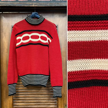 Vintage 1950’s Red Turtleneck Sweater, 50’s Knit Sweater, Vintage Sweater, Vintage Pullover, Vintage Clothing 