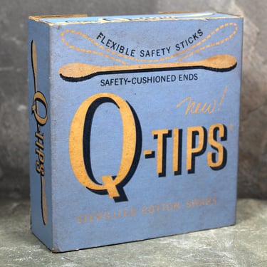 Vintage Q-Tips Box in Almost Mint Condition | Includes Original Cotton Swabs and Inserts | Circa 1940-1950 