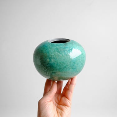 Vintage Raku Turquoise Pottery Vase, Modern Ceramic Flower Vase 