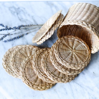 Set of Vintage Woven Seagrass Coasters 
