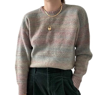 Vintage Womens Pastel Striped Shetland Wool Preppy Sweater Made in England Sz M 