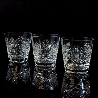 Crystal Glasses, Beautifully Cut Old Fashioned Glassware. Set of 3 Bohemian Crystal Cocktail Glasses. Excellent Gift or Addition to Home Bar 