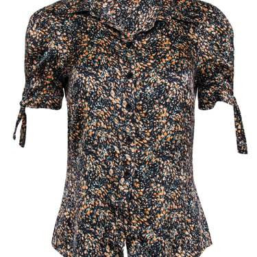Sonia Fortuna - Floral Short Sleeve Silk Blend Button Down Shirt Sz 8