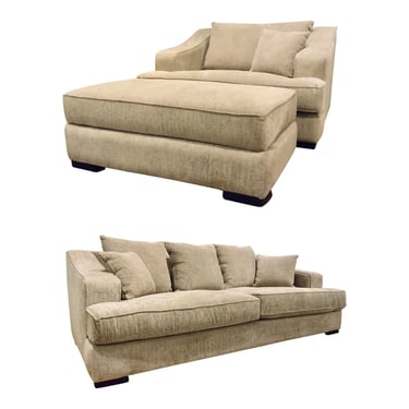 A.r.t. Furniture Modern Oversized Beige Sofa and Ottoman and Chair Set of 3