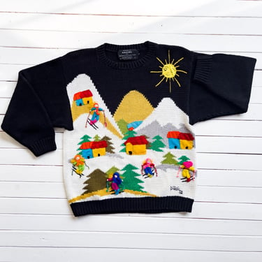 Christmas sweater 80s 90s vintage Raquel's Collection Peru skiing hand knit embroidered wool sweater 