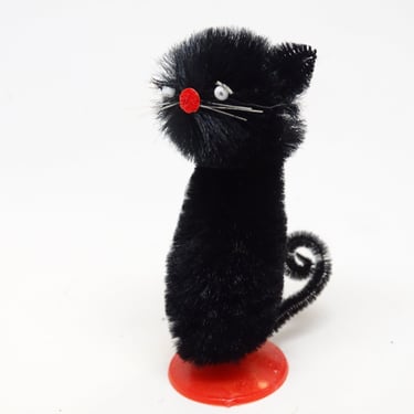Vintage Small Halloween Chenille Black Cat  Party Favor 