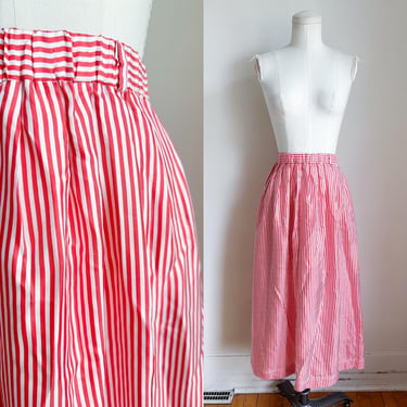 Vintage 1980s Red & White Striped Silk Skirt / M 