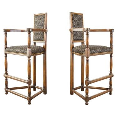 Pair of Louis XIII Style Walnut Barstools by Dennis &amp; Leen