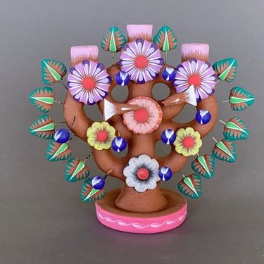 Mexican Pottery Tree of Life Candleholder 