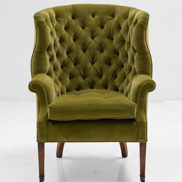 Pair of Wingback Chairs in Cotton Mohair by Pierre Frey