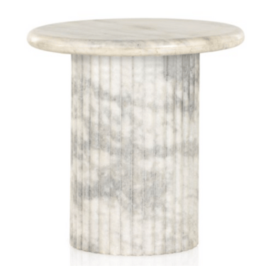 Oranda Marble End Table - Polished White Marble