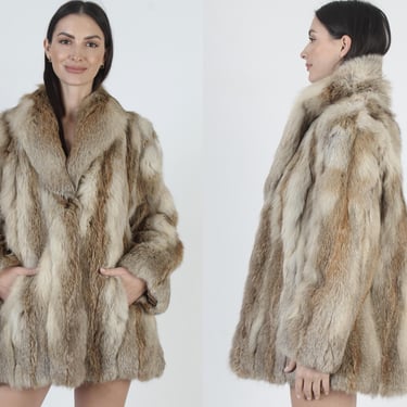 Natural Coyote Fur Jacket, Shaggy Mountain Man Coat, Vintage Real Fox Overcoat 