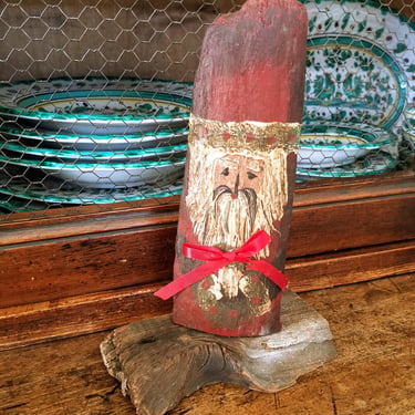 Hand Painted Wood Santa~Upcycled Wood Tree Limb Santa~Vintage Santa Figurine~Christmas Decor Santa Claus Ornament~JewelsandMetals 