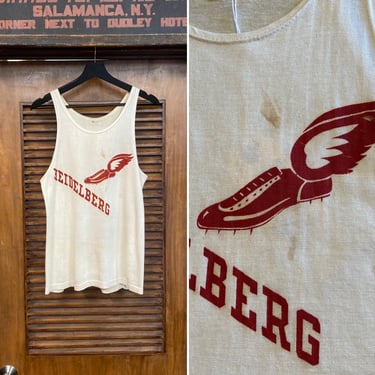 Vintage 1940’s Great Design Athletic Sports Track & Field Durene Tank Top Jersey T-Shirt, 40’s Vintage Clothing 