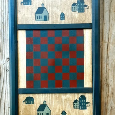 Vintage Hand Painted Checker Board Wall Decor - Primitive Folk Art