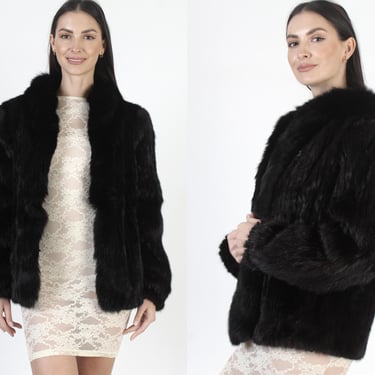 80s Dark Brown Mink Jacket, Black Arctic Fox Fur Coat, Womens Corded Overcoat 