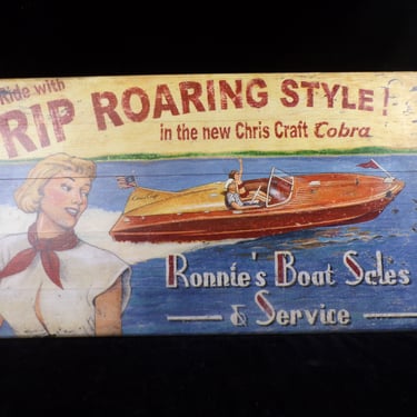 ws/HomeRoots Charlie Vintage Style Boat Advertisement Wood Wall Art