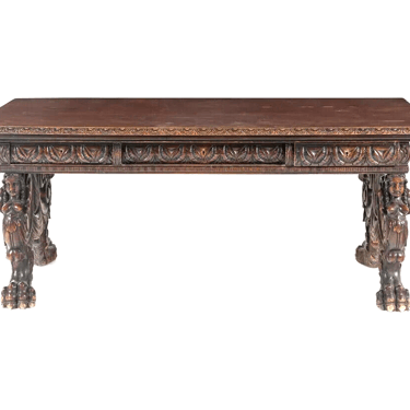 Antique Table, Trestle, Renaissance Revival, Carved, Walnut, 1800s, 19th C.!