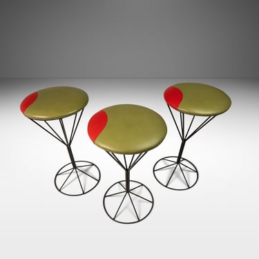 Set of Three (3) Mid Century Modern "Martini" Barstools in Wrought Iron in the Manner of Tony Paul, USA, c. 1960's 