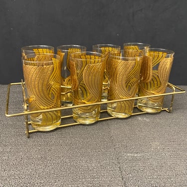 Set of 8 Mid-Century Golden Twist Highball Glasses by Irene Pasinski
