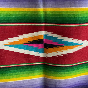 Vintage Red Pink Mexican Saltillo Weaving Textile 
