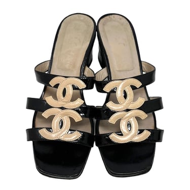 Chanel Black Logo Strap Heel