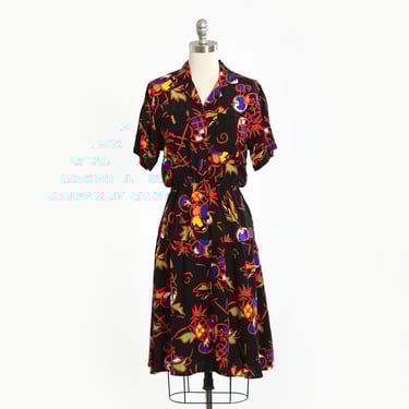 Vintage 80s black Tropical Pineapple cotton midi dress 