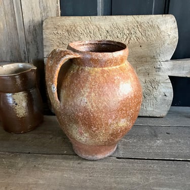 French Pottery Jug, Pitcher, Vase, Rustic Terra Cotta, Handmade, 19th C, Rustic European Farmhouse, Farm Table 