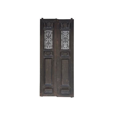 Pair Vintage Chinese Brown Fujian Style Carving Wood Wall Door Panels ws3740E 