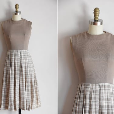 50s Saturday BBQ dress/ vintage 1950s plaid daydress/ cotton full skirt dress 