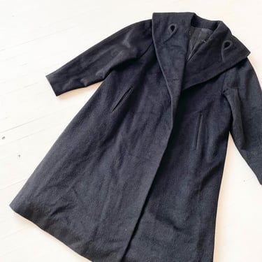 1940s Black Wool Swing Coat with Big Collar 