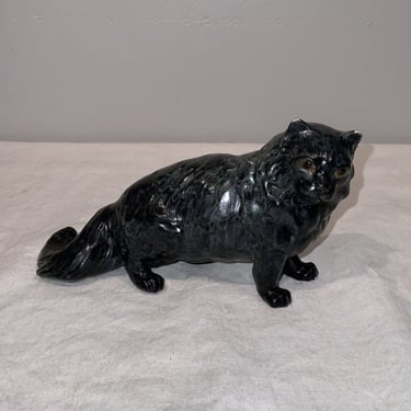 Vintage Morten's Studio Ceramic Black Grey Cat Figurine, cat lover gifts, gifts for her, black cat decor, black shelf decor, pet lover gifts 