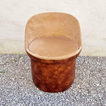 Mid Century Brown Leather Ottoman / Vintage Backrest Stool / Brown Leather Chair / Italian Design / Storage Stool / Chairs / Italy / '80s 
