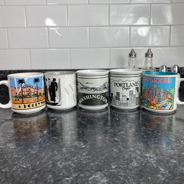 Vintage Novelty Travel Mugs | Smith-Western: Portland Cityscape Washington Mountains | New York 1986 | Karol Western Hollywood | Los Angeles 