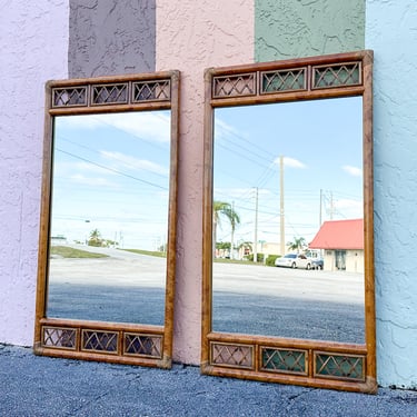 Pair of Handsome Tortoiseshell Rattan Mirrors