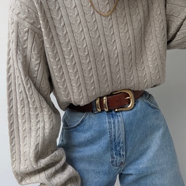 Vintage Wheat Cable Knit Cotton Sweater