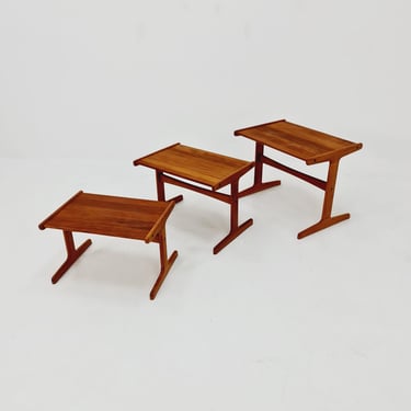 Midcentury Danish Solid teak Nesting Tables by Kai Kristiansen for skovamand & Andersen, 1960s 