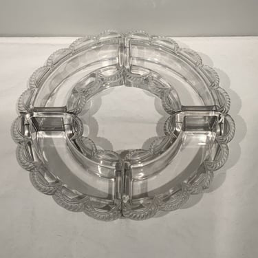 Vintage Lalique 4 piece Relish Serving Dish, Crystal serving tray, elegant serving ware, chips and dips serving dish, art deco crystal ware 