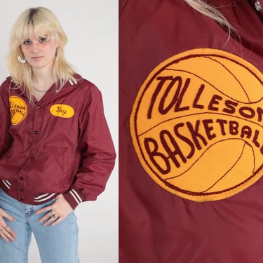 Basketball Varsity Jacket 80s Tolleson Arizona Wolverines Letterman Bomber Snap Kay Burgundy Champion Vintage 1980s Sports Uniform Medium 