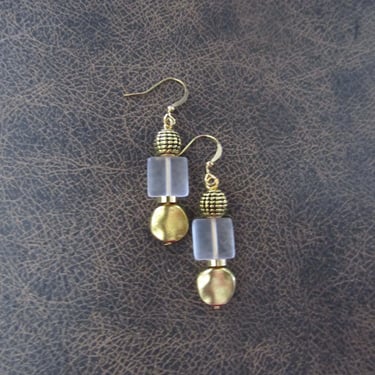 Clear frosted glass and gold earrings 