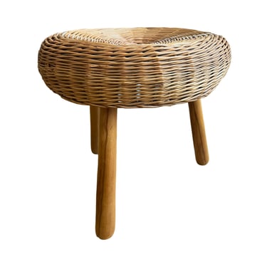 mid century modern 3 legged wicker stool attributed to tony paul Vintage Boho 