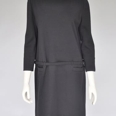 1960s black Norman Norell wool drop waist dress S/M 