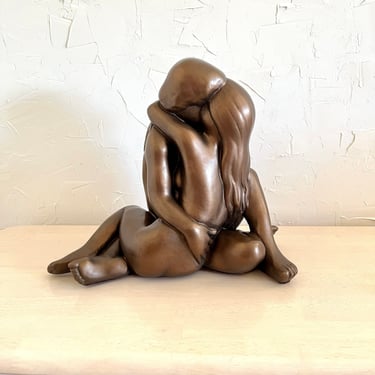 Vintage Nude Sculpture | Artist Arnold Bergere Leonardo 1968 | Human Figure Ceramic Statue | Bronze Lovers Embrace Sculpture 