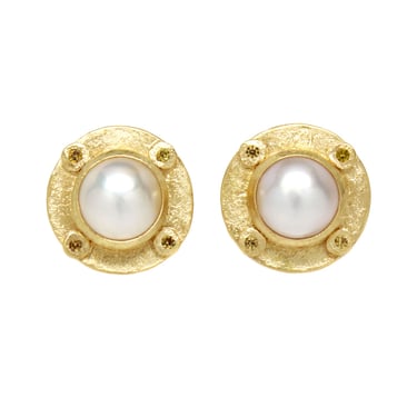 One-of-a-Kind Yellow Sapphire & Pearl Studs