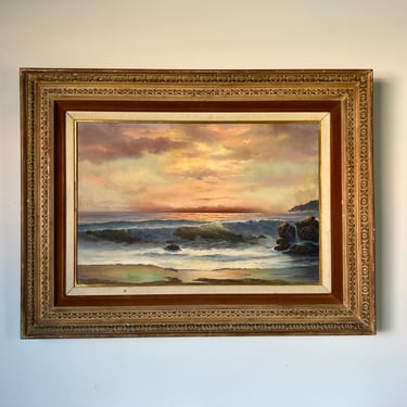 L. Pierre Bottemer Ocean Landscape Oil on Canvas Painting, Framed 