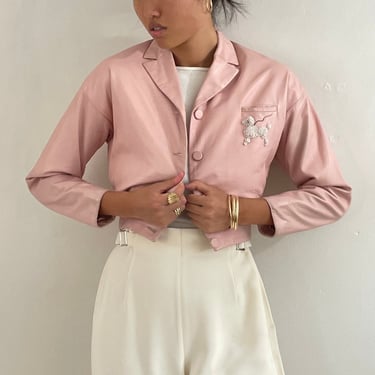 50s leather cropped blazer jacket / vintage pink poodle embellished ultra cropped leather jacket | XS Extra Small 