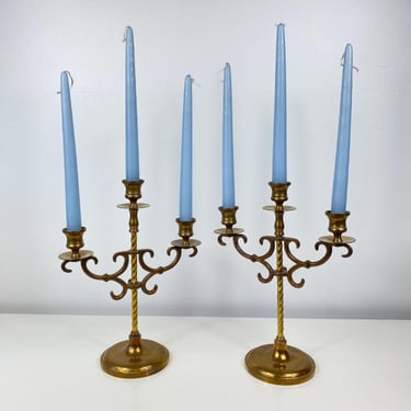 Vintage Brass Candelabra Set, Twist Motif 2-Arm Candle Stick Holder, Adjustable Brass Candle Sticks, Unique Brass, French Countryside Decor 