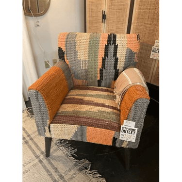 Patchwork Ikat Chair in Orange and Grey