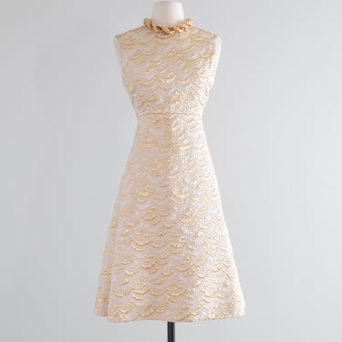 1960's Suzy Perette Crescent MOON Metallic Gold Cocktail Dress / Medium