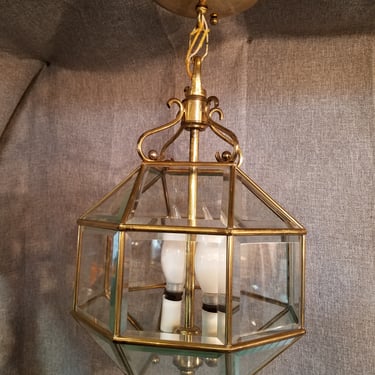 Vintage MCM Brass and Glass Pendant Light